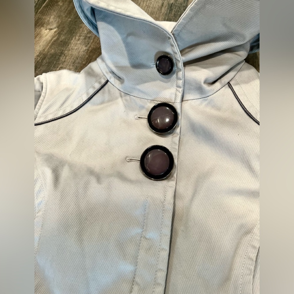 SOIA & KYO Anthropologie Gray Cotton Oversized Collar Trench Coat, Size Small - Picture 3 of 11